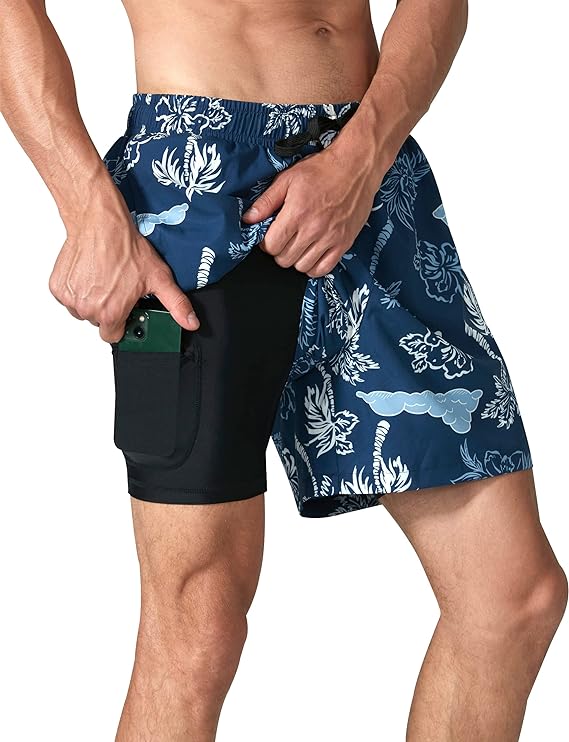 Photo 1 of EZRUN Mens Swim Trunks Quick Dry 5 inch Board Shorts Swimwear with Compression Liner Funny Casual Beach Swimming Trunks
SIZE L 