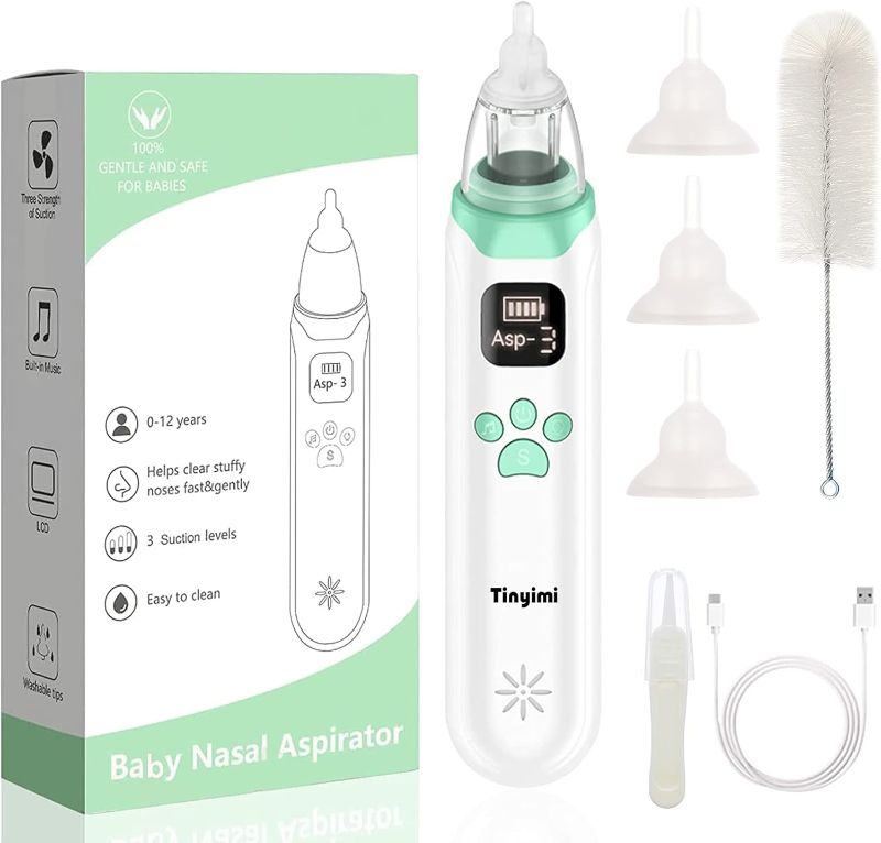 Photo 1 of Baby Nasal Aspirator - Safe, Quick, and Hygienic Nose Cleaner with Pause, Music, and Light Soothing Functions - 3 Silicone Tips, Adjustable Suction Level
++FACTORY SEALED++
