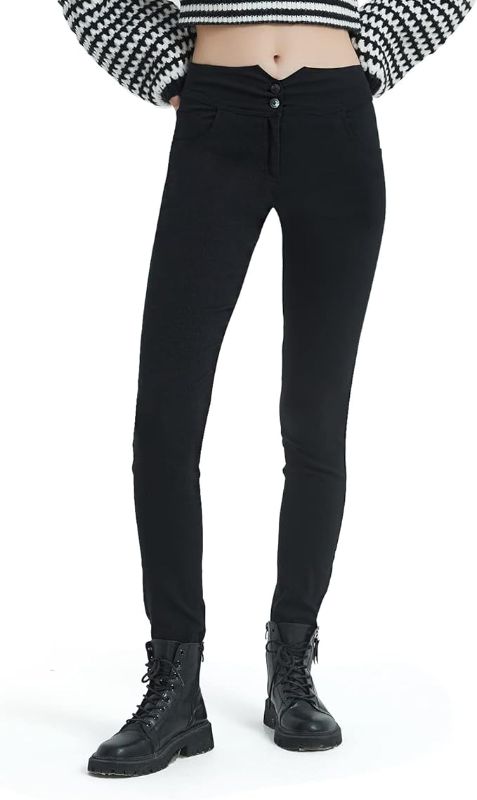 Photo 1 of GLOWELFA Women's Black Casual High Waisted Straight Leg Pants Business Work Stretchy Trousers (3 LARGE)) 
