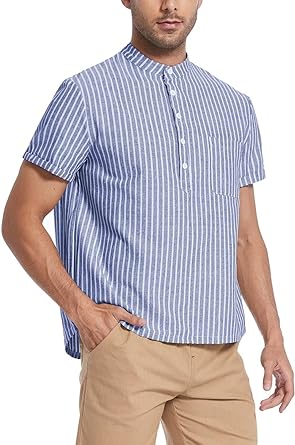 Photo 1 of BAYAMO Men's Beach Shirts Linen Summer Button Down Shirts Casual Henley Short Sleeve T Shirt with Pocket
size- large
