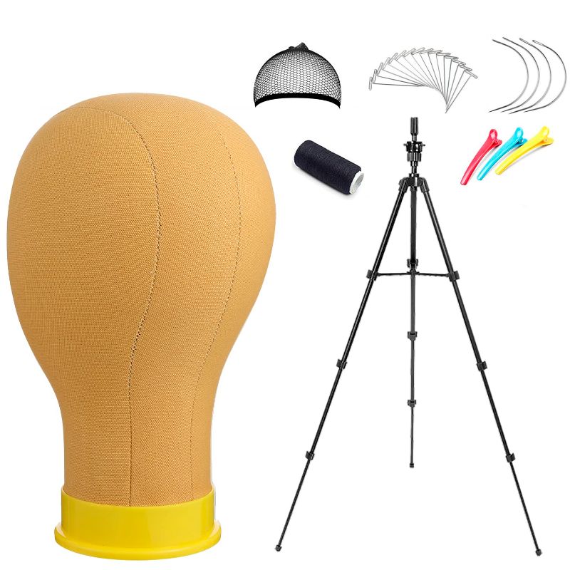 Photo 1 of 22inch Wig Head,55Inch Mannequin Head Tripod Stand, wig stand tripod with Yellow Canvas Block Head For Wig Making Display.(22inch yellow)…
