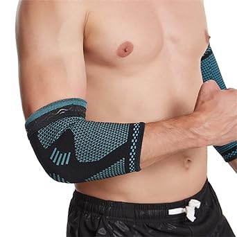 Photo 1 of WILDAN - UNISEX COMPRESSION SUPPORT ELBOW , GOLF ELBOW TREATMENT, ARM SUPPORT TO RELIEVE PAIN. PROFESSIONAL ELBOW FOR A FAST AND BETTER RECOVERY, PAIR OF COMPRESSION ELBOWS, dark green, Medium
