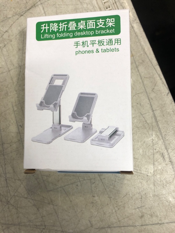 Photo 2 of ADFD Foldable Cell Phone Stand for Desk, Portable Aluminum Phone Holder Tablet Stand Anti-Slip Telescopic Design Angle Height Adjustable All Mobile Phone/iPad/Kindle/Tablet (White)