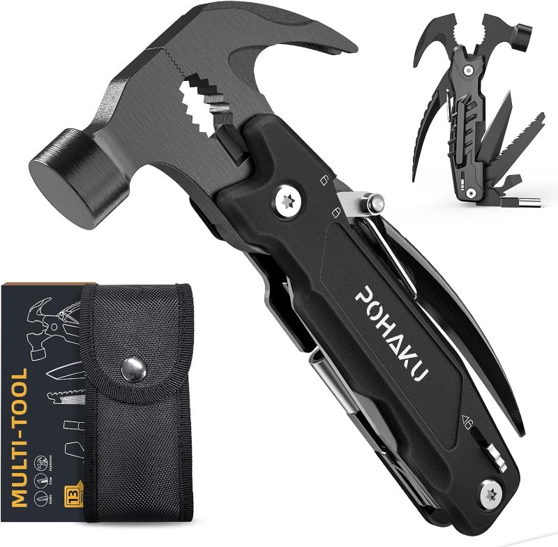 Photo 1 of 14-in-1 Multitool Hammer, Pohaku Multitool with DIY Stickers, Safety Lock, Screwdriver Bits Set and Durable Nylon Sheath, Multi Tool for Outdoor, Camping, Ideal Gifts for Father, Husband, Boyfriend
