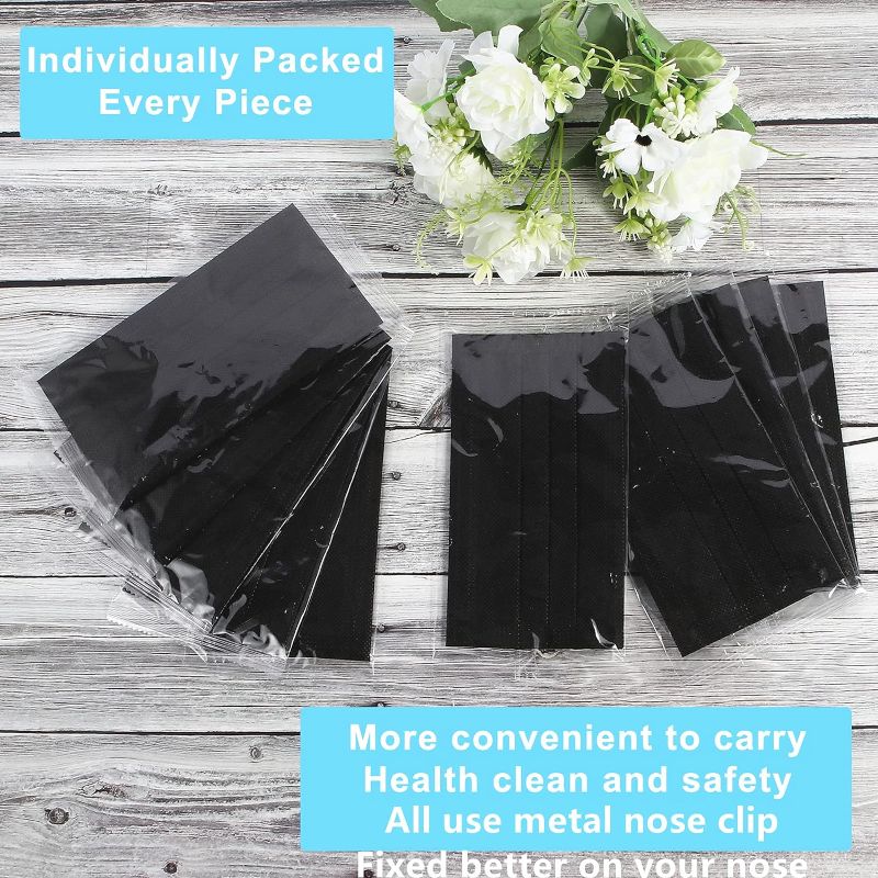 Photo 2 of 50 PCS Disposable Face Mask 50 Pack Individually Packaged Wrapped Protection For Adults 3-layer Filter Safety Face Masks (Black Colour)
