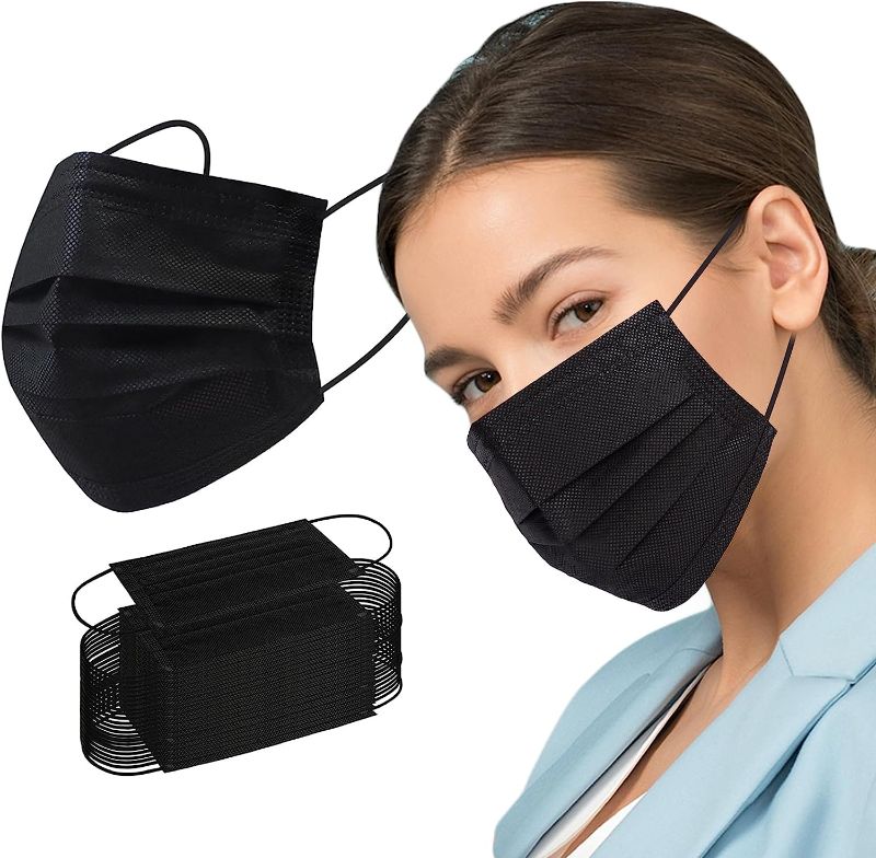 Photo 1 of 100 PCS Disposable Face Mask, 100 PCS Black Masks, 3 Ply Protection Face Masks
