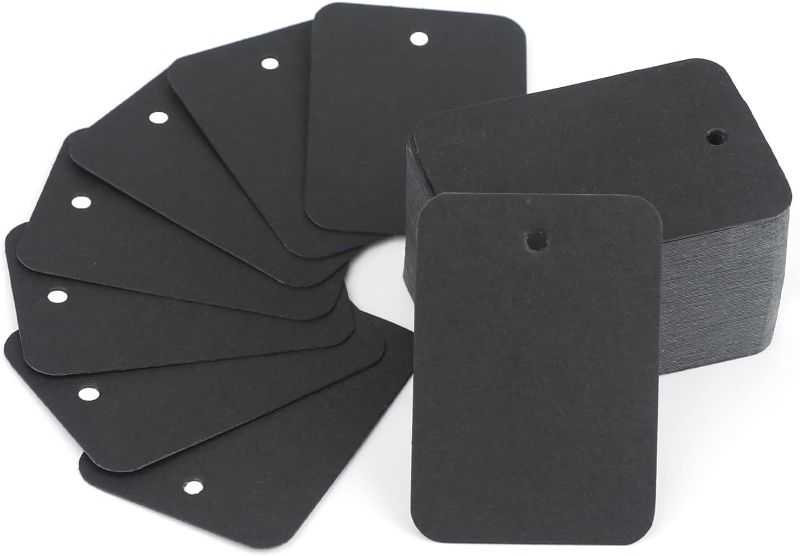 Photo 2 of 200 PCS Blank Price Tags,Black Paper Tags Without String, Clothing Size Lables Coupon Tags Making Lables Store Tags with Exquisite Box Package for Retail, Business,Party Favors
