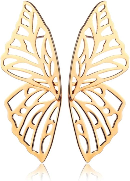 Photo 1 of Fashion Hollow Big Butterfly Drop Dangle Earrings Gold Exaggerated Butterfly Wings Personality Stud Earrings for Women Girls
