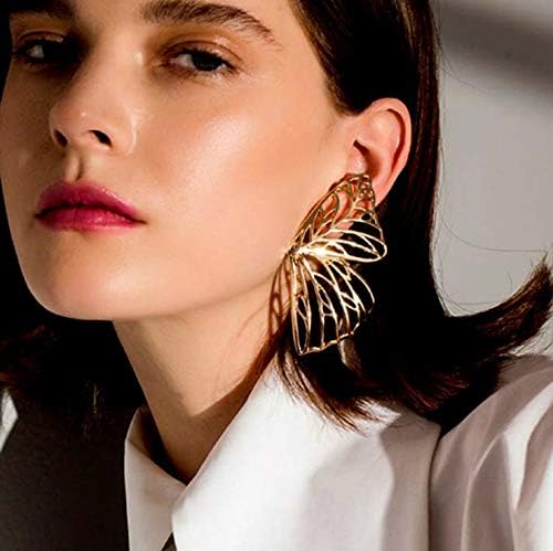 Photo 2 of Fashion Hollow Big Butterfly Drop Dangle Earrings Gold Exaggerated Butterfly Wings Personality Stud Earrings for Women Girls
