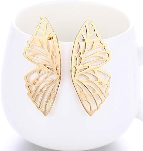 Photo 3 of Fashion Hollow Big Butterfly Drop Dangle Earrings Gold Exaggerated Butterfly Wings Personality Stud Earrings for Women Girls
