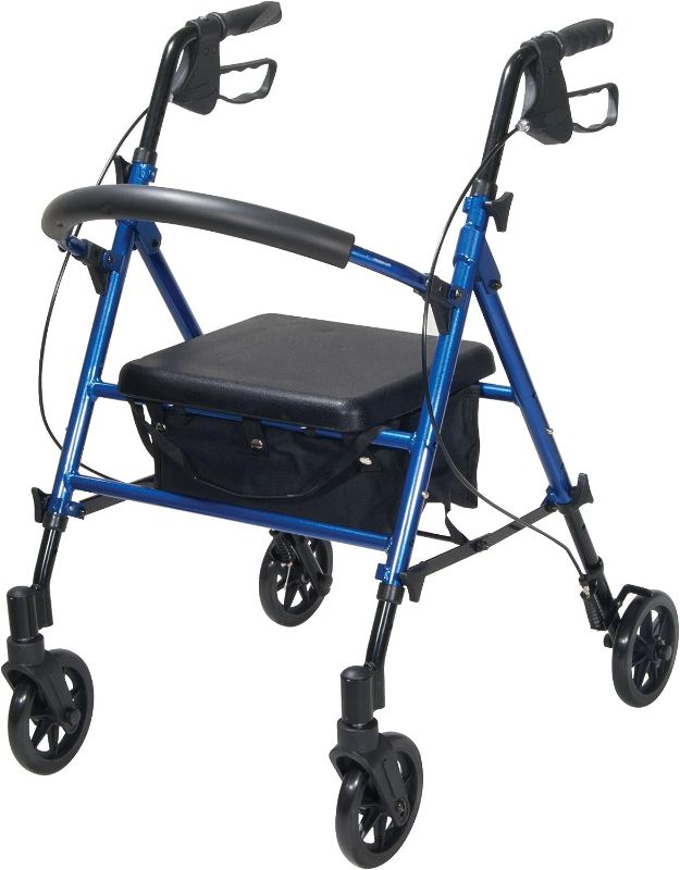 Photo 1 of Drive Medical RTL10261BL Foldable Rollator Walker with Seat - Adjustable Handles and Seat, Blue
