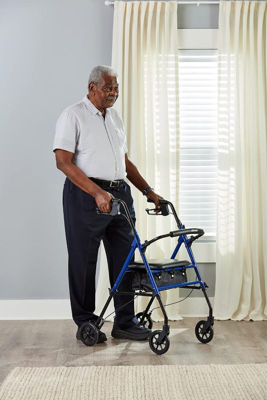 Photo 2 of Drive Medical RTL10261BL Foldable Rollator Walker with Seat - Adjustable Handles and Seat, Blue
