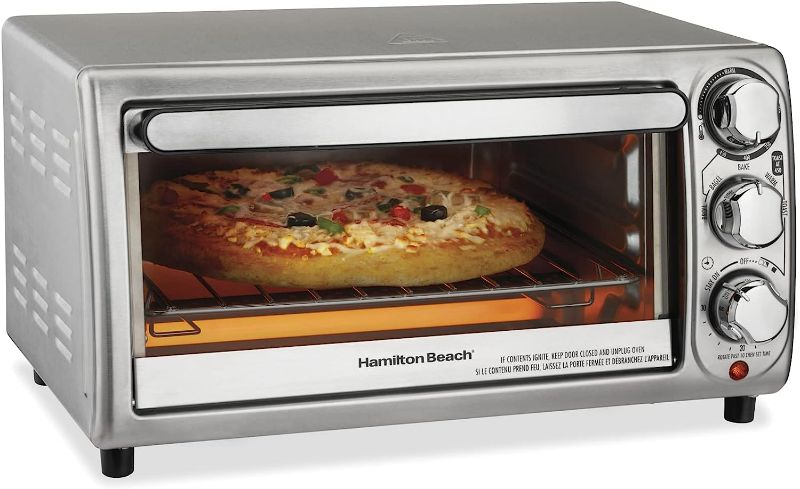 Photo 1 of Hamilton Beach 4-Slice Countertop Toaster Oven with Bake Pan, Broil & Bagel Functions, Auto Shutoff, Stainless Steel (31143)
