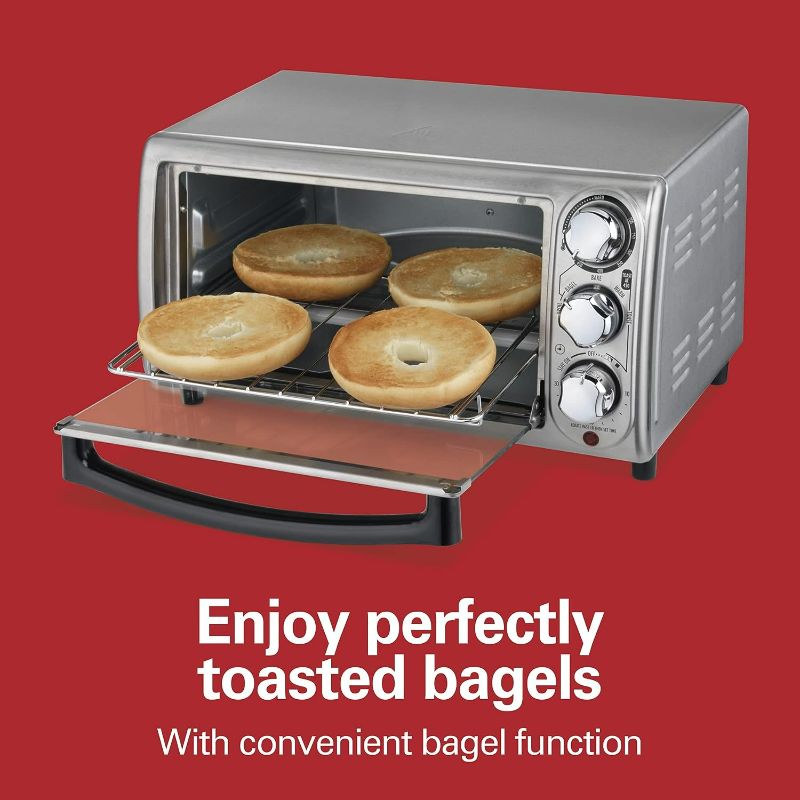 Photo 6 of Hamilton Beach 4-Slice Countertop Toaster Oven with Bake Pan, Broil & Bagel Functions, Auto Shutoff, Stainless Steel (31143)
