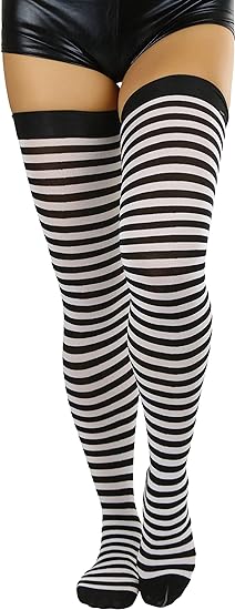 Photo 2 of ToBeInStyle Women’s Opaque Hosiery Thin Striped Thigh High Long Stocking
