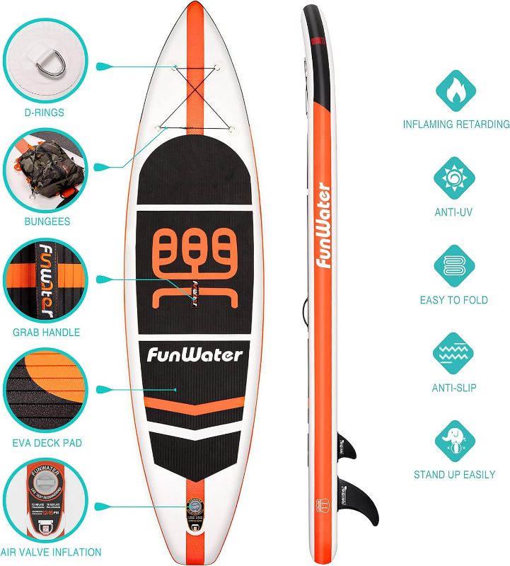 Photo 2 of FunWater Stand Up Paddle Board Ultra-Light Inflatable Paddleboard with ISUP Accessories,Three Fins,Adjustable Paddle, Pump,Backpack, Leash, Waterproof Phone Bag
