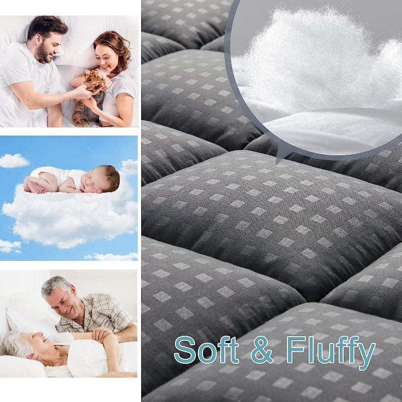 Photo 5 of HYLEORY Queen Mattress Pad Quilted Fitted Mattress Protector Cooling Pillow Top Mattress Cover Breathable Fluffy Soft Mattress Topper with Deep Pocket, Dark Grey

