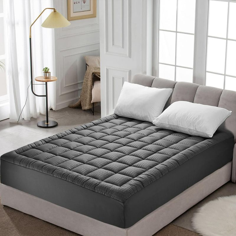 Photo 1 of HYLEORY Queen Mattress Pad Quilted Fitted Mattress Protector Cooling Pillow Top Mattress Cover Breathable Fluffy Soft Mattress Topper with Deep Pocket, Dark Grey
