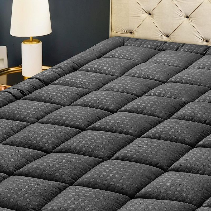 Photo 2 of HYLEORY Queen Mattress Pad Quilted Fitted Mattress Protector Cooling Pillow Top Mattress Cover Breathable Fluffy Soft Mattress Topper with Deep Pocket, Dark Grey
