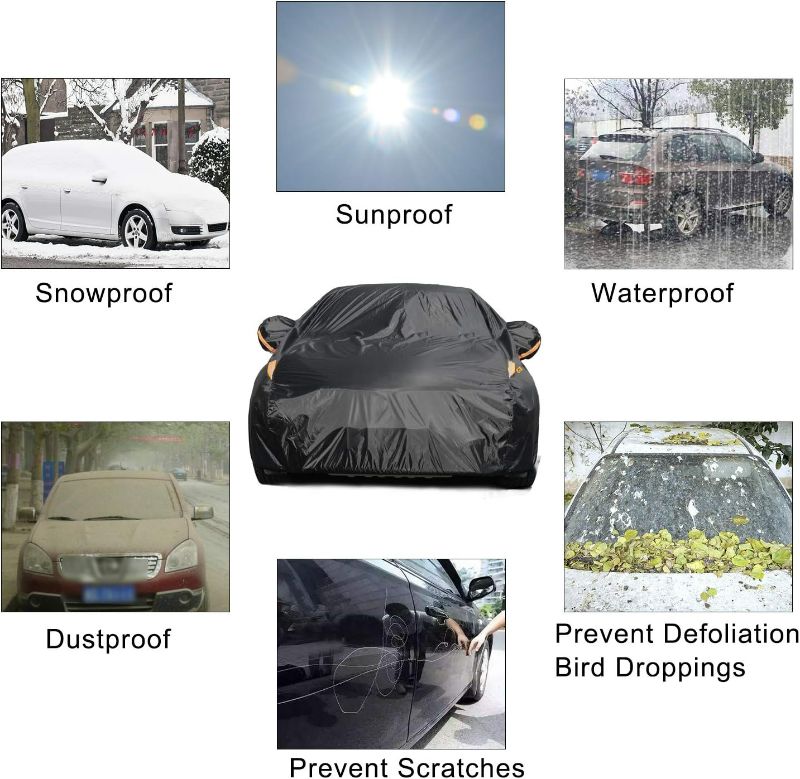Photo 2 of COLOR RAIN TIME Full Car Covers for Sedan, Car Cover Waterproof All Weather Windproof Dustproof UV Protection Scratch Resistant Indoor Outdoor Universal Fit for Sedan L
