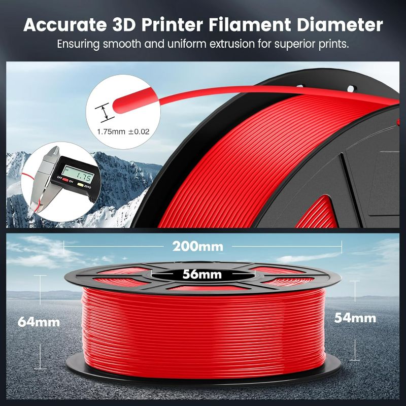 Photo 2 of SUNLU PLA Filament 1.75mm, Neatly Wound PLA 3D Printer Filament 1.75mm Dimensional Accuracy +/- 0.02mm, Fit Most FDM 3D Printers, 1kg Spool (2.2lbs), 330 Meters, PLA Red
