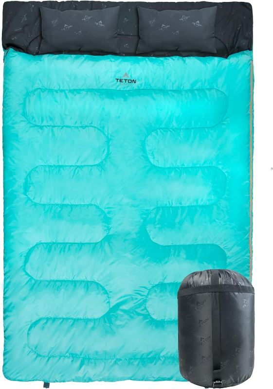Photo 1 of TETON Sports Cascade Double Sleeping Bag; Lightweight, Warm and Comfortable for Family Camping, Teal, 87" x 60"
