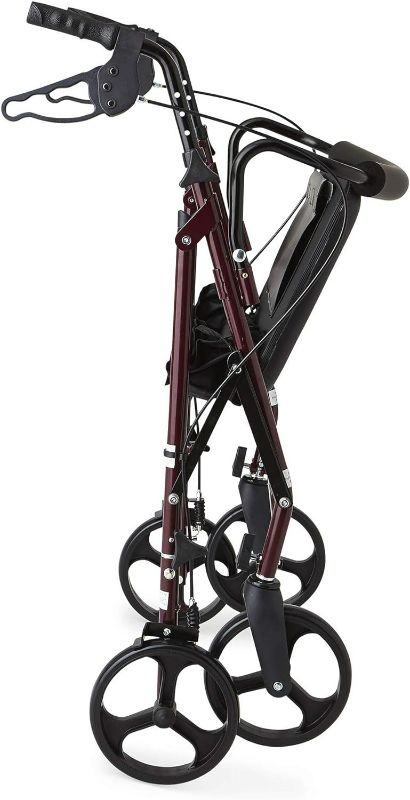 Photo 2 of Medline Heavy Duty Rollator Walker with Seat, Bariatric Rolling Walker Supports up to 500 lbs, Large 8-inch Wheels, Burgundy
