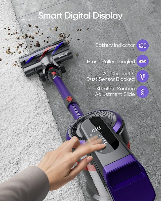 Photo 4 of BuTure Cordless Vacuum Cleaner, 400W 33Kpa Powerful Stick Vacuum with 55min Runtime Detachable Battery, Touch Display and 1.2L Large Dust Cup, Vacuum Cleaners for Hardwood Floor Carpet Car Pet
