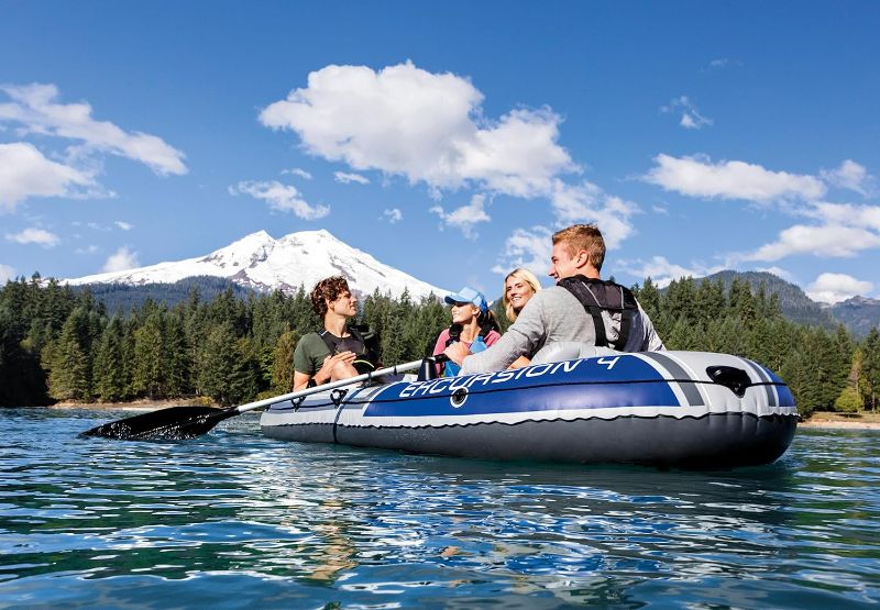 Photo 4 of INTEX Excursion Inflatable Boat Series: Includes Deluxe 54in Aluminum Oars and High-Output Pump – SuperStrong PVC – Adjustable Seats with Backrest – Fishing Rod Holders – Welded Oar Locks
