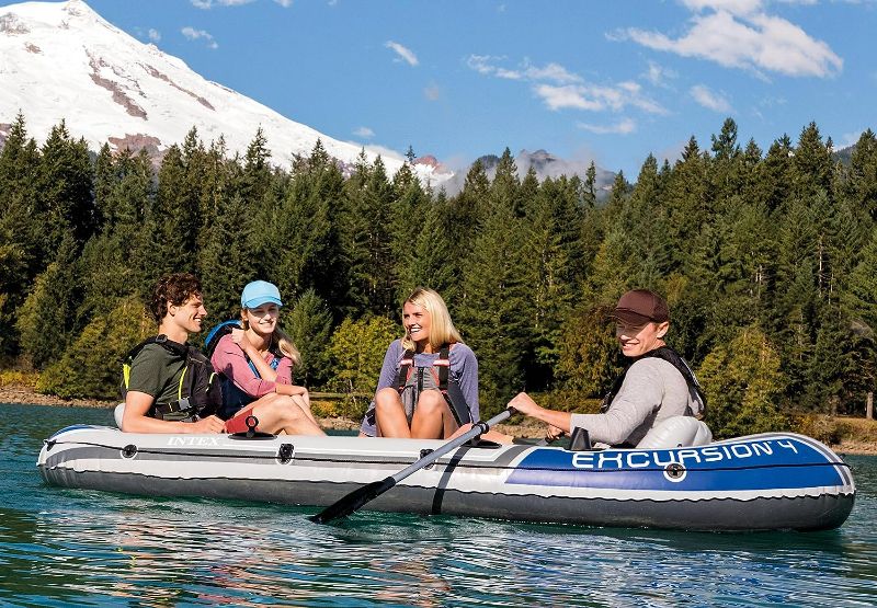 Photo 3 of INTEX Excursion Inflatable Boat Series: Includes Deluxe 54in Aluminum Oars and High-Output Pump – SuperStrong PVC – Adjustable Seats with Backrest – Fishing Rod Holders – Welded Oar Locks
