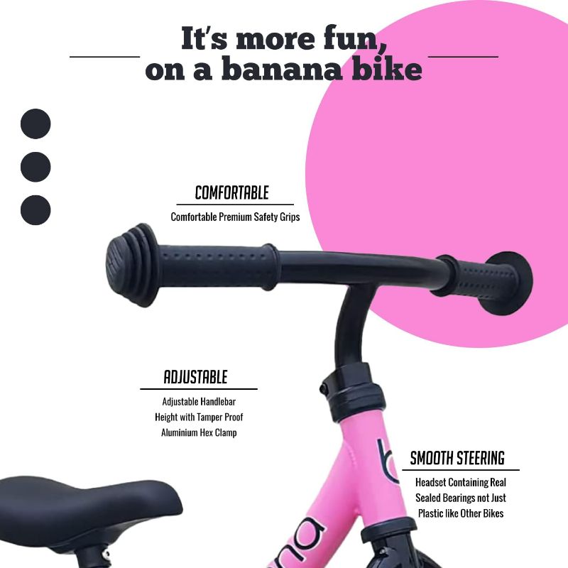 Photo 4 of Banana LT Balance Bike - Lightweight Toddler Bike for 2, 3, 4, and 5 Year Old Boys and Girls - No Pedal Bikes for Kids with Adjustable Handlebar and seat - Aluminium, EVA Tires - Training Bike (Pink)
