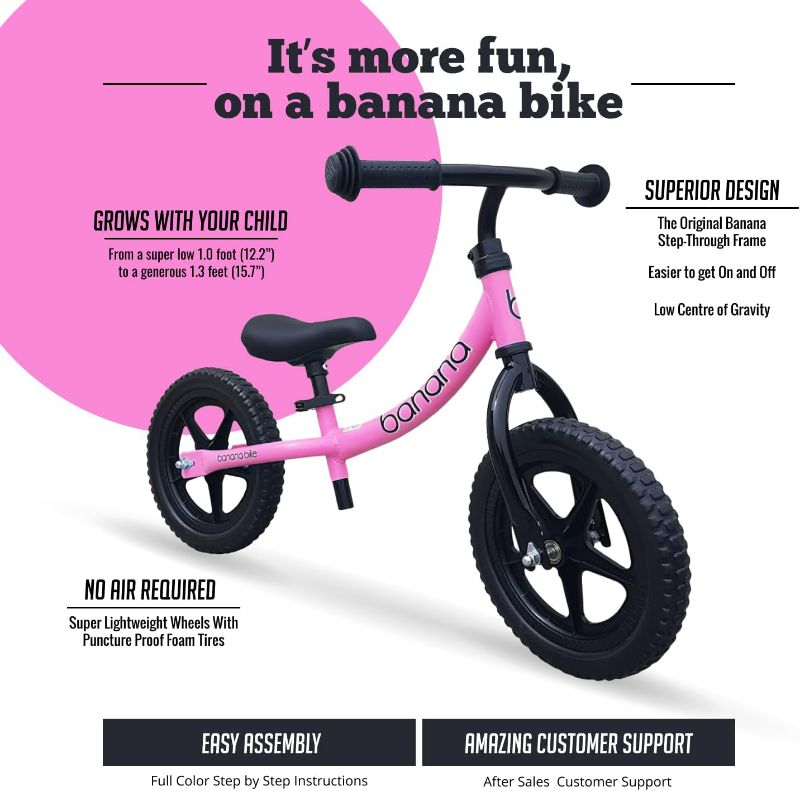 Photo 2 of Banana LT Balance Bike - Lightweight Toddler Bike for 2, 3, 4, and 5 Year Old Boys and Girls - No Pedal Bikes for Kids with Adjustable Handlebar and seat - Aluminium, EVA Tires - Training Bike (Pink)
