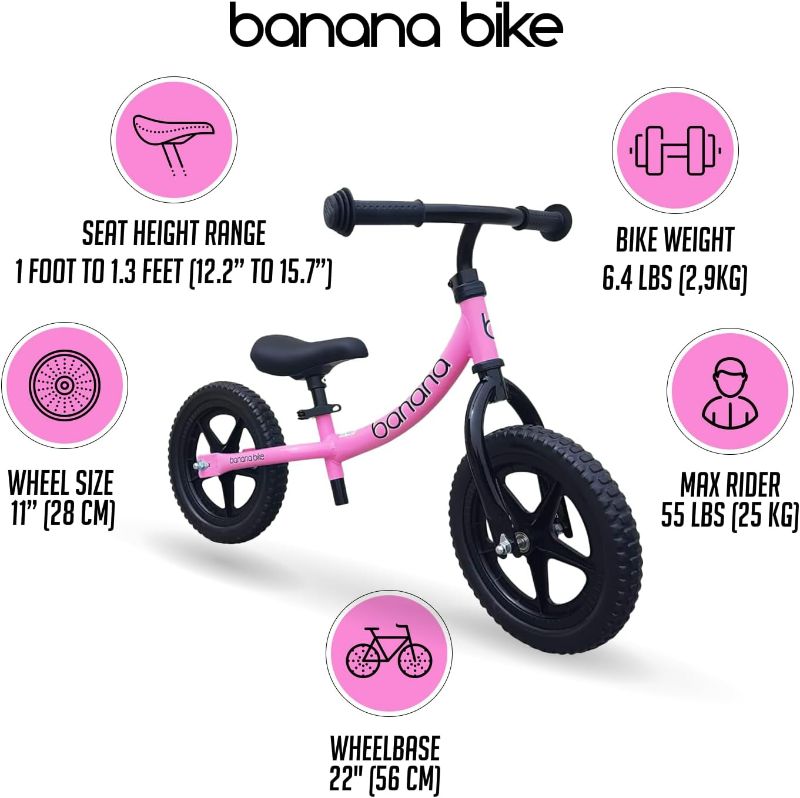 Photo 5 of Banana LT Balance Bike - Lightweight Toddler Bike for 2, 3, 4, and 5 Year Old Boys and Girls - No Pedal Bikes for Kids with Adjustable Handlebar and seat - Aluminium, EVA Tires - Training Bike (Pink)
