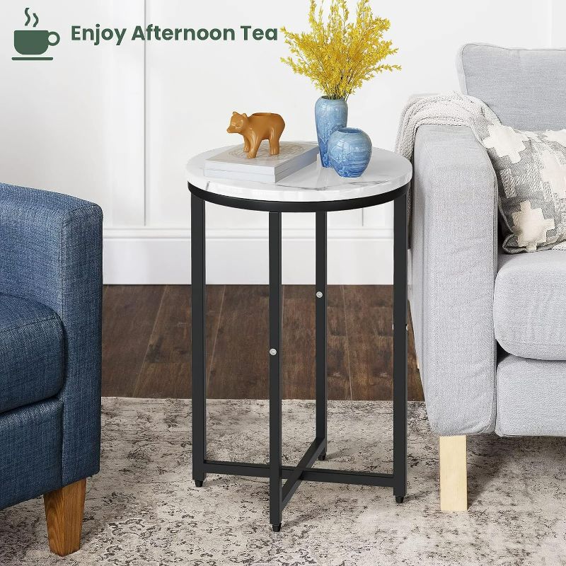 Photo 2 of  Modern Marble Side Table Set of 2, Small Coffee Table Round End Table with Gold Frame, Marble Side Table Bedside Table for Living Room, Bedroom, Small Space, 
