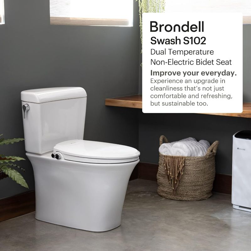 Photo 2 of Brondell Bidet Toilet Seat, Non-Electric Swash Ecoseat, Fits Elongated Toilets, White - Dual Temperature, Dual Nozzle System - Bidet with Easy Installation

