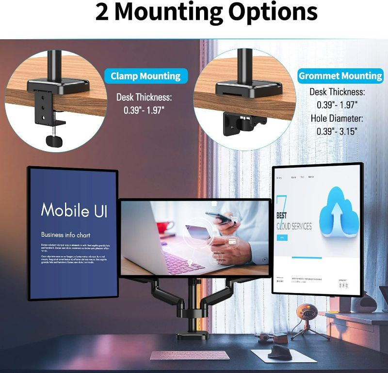 Photo 4 of MOUNTUP Triple Monitor Mount - Monitor Desk Mount for 3 Computer Screens Up to 27 inch, Triple Monitor Arm with Gas Spring, Heavy Duty Monitor Stand, Each Arm Holds Up to 17.6 lbs
