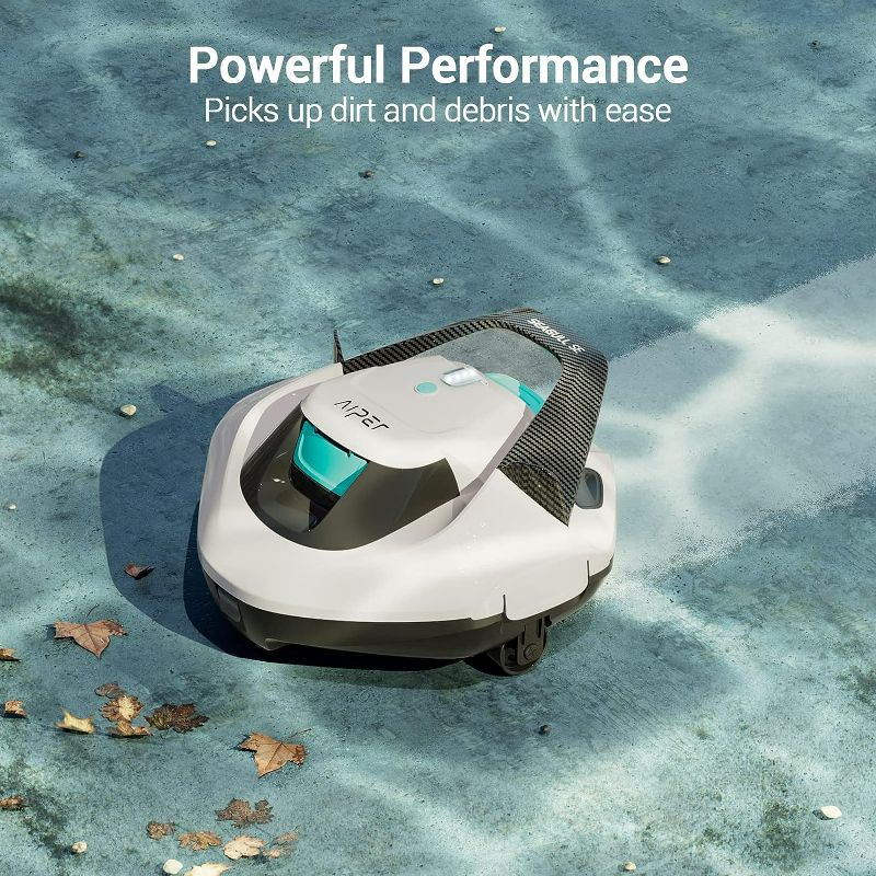 Photo 2 of Renewed Aiper Seagull SE Cordless Pool Vacuum Robot, Ideal for Above Pools up to 850 Sq.Ft, Lasts 90 Mins, LED Indicator - White
