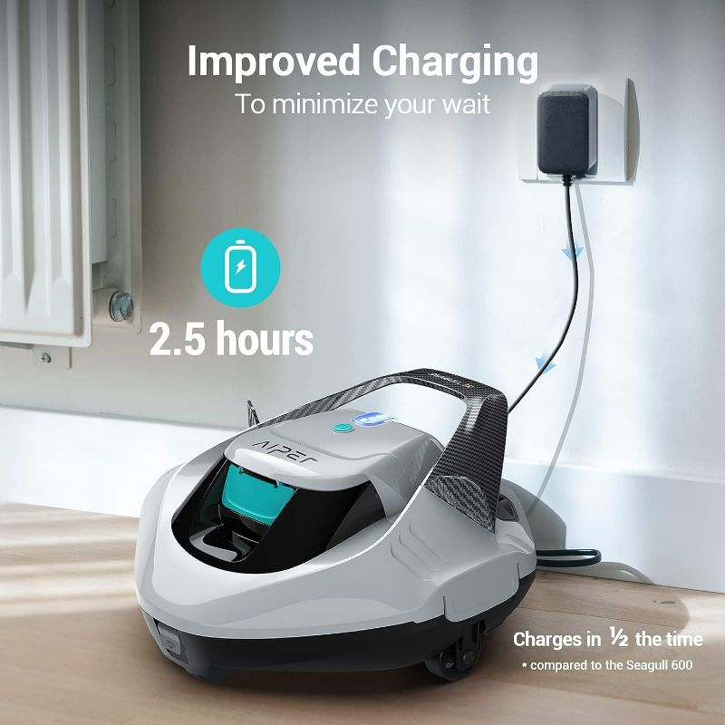 Photo 5 of Renewed Aiper Seagull SE Cordless Pool Vacuum Robot, Ideal for Above Pools up to 850 Sq.Ft, Lasts 90 Mins, LED Indicator - White
