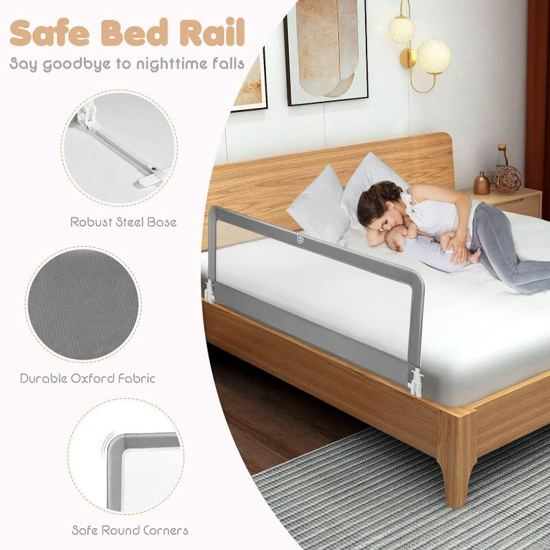 Photo 3 of Extra Long Toddler Bed Rails - Baby Bed Rail Guard for Kids, Twin, Full, King and Queen Beds - Adjustable Bed Rail for Toddlers - Baby Bed Side Bedrails - Gray, Size 2M
