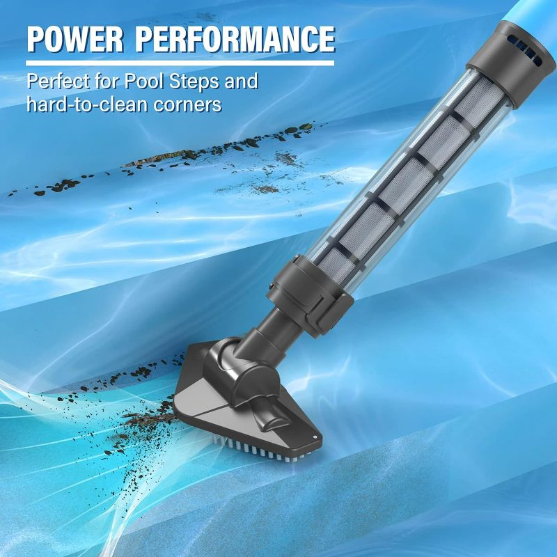 Photo 2 of Oxseryn Lightweight Pool Vacuum, Handheld Cordless Pool Cleaner, Run time 45 Mins, Portable & Good Suction Ideal for Small Above Ground Swimming Pools, Hot Tubs, and Spas
