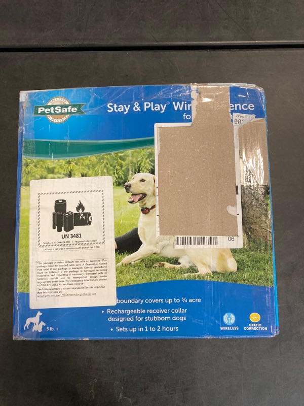 Photo 1 of PetSafe Stay & Play Wireless Pet Fence for Stubborn Dogs – No Wire to Bury – Covers 3/4-Acre Yard – For Hard-to-Train Dogs 5 lbs. & Up – Portable – From the Parent Company of INVISIBLE FENCE Brand
