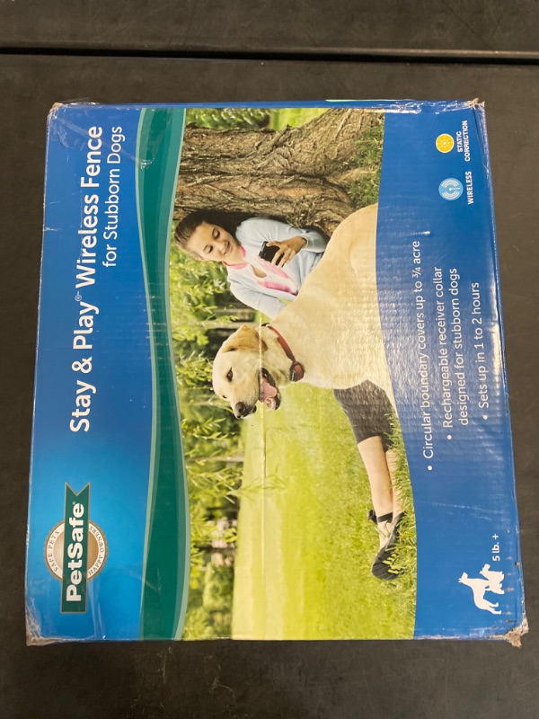 Photo 1 of PetSafe Stay & Play Wireless Pet Fence for Stubborn Dogs – No Wire to Bury – Covers 3/4-Acre Yard – For Hard-to-Train Dogs 5 lbs. & Up – Portable – From the Parent Company of INVISIBLE FENCE Brand
