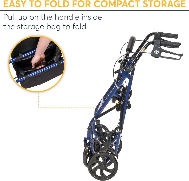 Photo 4 of Drive Medical 10257BL-1 4 Wheel Rollator Walker With Seat, Steel Rolling Walker, Height Adjustable, 7.5" Wheels, Removable Back Support, 300 Pound Weight Capacity, Blue

