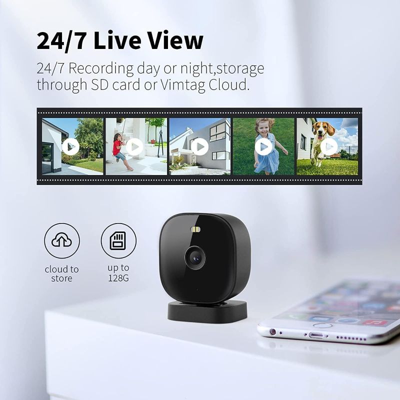 Photo 4 of VIMTAG Mini G3 Security Camera Outdoor/Indoor with Spotlight, Plug-in 2.5K/4MP HD Full-Color Night Vision Home Cam with AI Human Detection, Cloud/SD Card Storage, Support Alexa & 2.4Ghz WiFi (Black)
