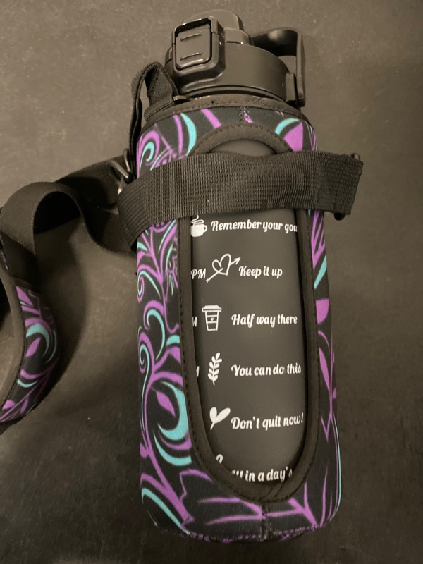 Photo 4 of 64 OZ Black Sheikhu Half Gallon Water Bottle with Strap to carry with Sleeve & Shoulder Strap | BPA Free Water Bottle with Time Marker for Women & men | Ideal for Gym water bottle with phone holder & Sports

