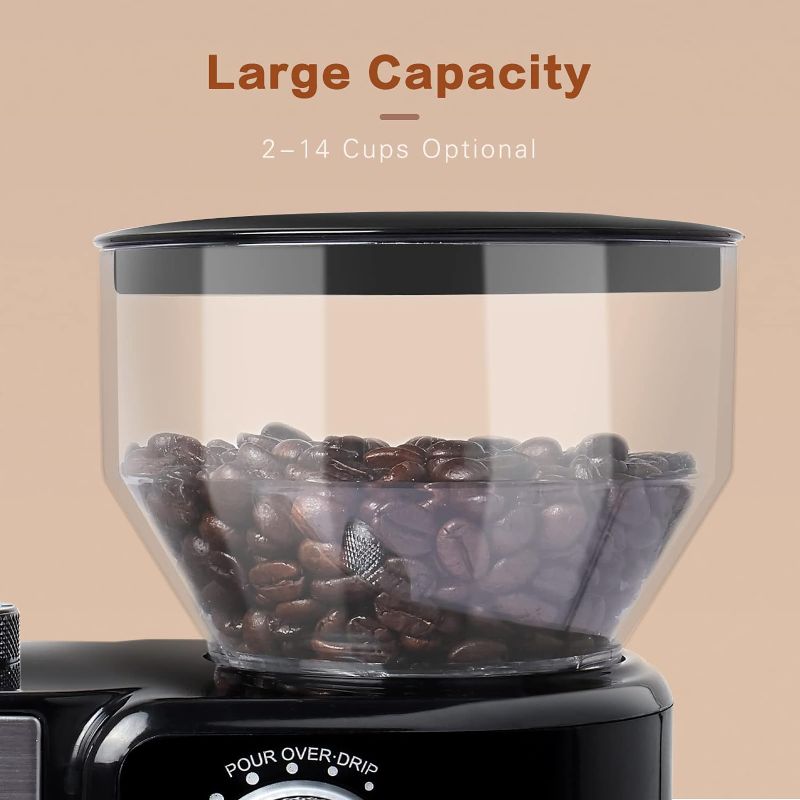 Photo 3 of HOMOKUS Electric Burr Coffee Grinder - Adjustable Burr Mill Coffee Bean Grinder with 18 Grind Settings - Coffee Grinder 2.0 for Espresso Drip Coffee and French Press - 2-14 Cup Capacity
