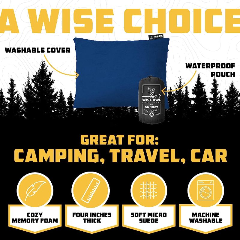 Photo 2 of Wise Owl Outfitters Memory Foam Pillow - Travel Pillow, Camping and Travel Accessories - Compressible Camping Pillow - Blue, Small (Pack of 1)

