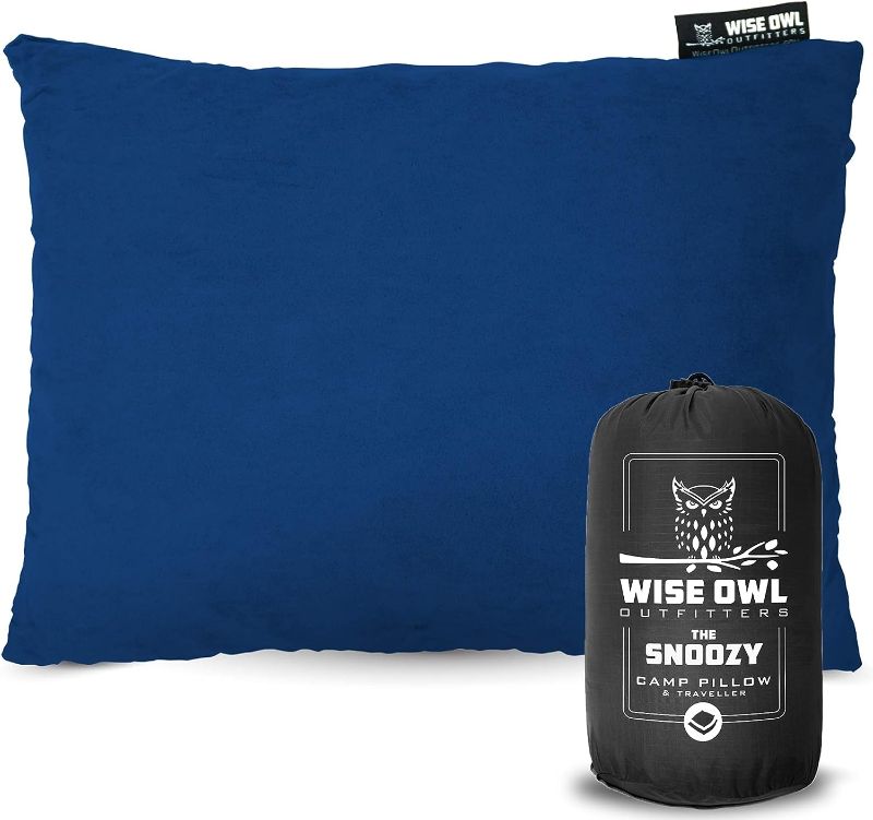 Photo 1 of Wise Owl Outfitters Memory Foam Pillow - Travel Pillow, Camping and Travel Accessories - Compressible Camping Pillow - Blue, Small (Pack of 1)
