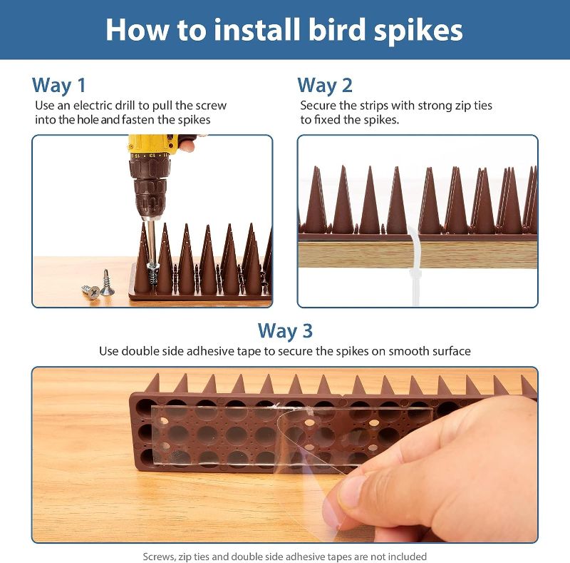 Photo 3 of Bird Spikes, 10 Pack Bird Squirrel Raccoon Pigeon Cat Animal Deterrent Spikes for Outside Anti Bird Defender Spikes Outdoor to Keep Birds Away Brown
