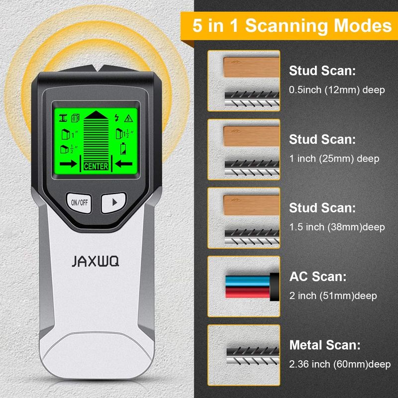 Photo 2 of Stud Finder Wall Scanner - 5 in 1 Stud Finder Tool with Intelligent Microprocessor Chip and HD LCD Display, Stud Detector Beam Finders for the Center and Edge of Wood AC Wire Metal Studs Joist Pipe
